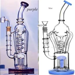12.2 inchs tall bong Hookahs glasses water bongs double heady glass pipes recycler oil rigs freezable coil dab Bong 14mm banger