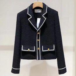 Women's Suits Elegant Tweed Contrast Colour Laps Suit Jacket 2024 Spring And Autumn High-end Slim-fit Office Lady Coat Top