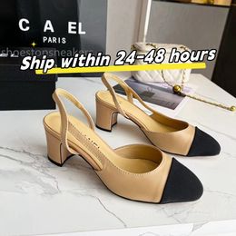 Luxury Sandal Heel Lace up Sandals High Quality New Designer Rounded Toe Thick Heels Sandals Female Metal Decoration Leather High-heeled Sandal Size 35-42