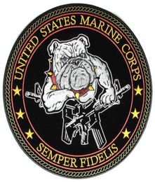 Bulldog and Guns USMC Semper Fidelis Large Back Embroidered Iron On Or Sew On Patch 10x10 INCH 2916451