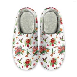 Slippers Beliodome Cute Hibicus Hummingbird Design Women House Cotton Custom Sandals Plush Casual Keep Warm Shoes Couple Thermal