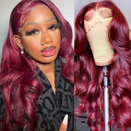 Burgundy 99J Red Body Wave Lace Front Wig 13x4 Full HD Lace Frontal Wig Pre Plucked Colored Human Hair Wigs for Women on Sale