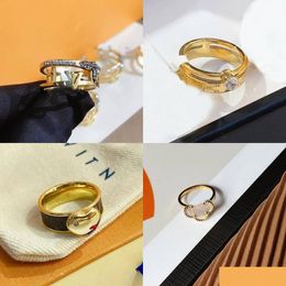 Wedding Rings Luxury Ring Jewelry Designer Women Love Charms Never Fade Supplies Black White 18K Gold Plated Stainless Steel Fine Fi Dh6Dl