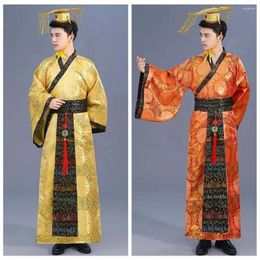 Ethnic Clothing Outfit Ancient Chinese Men Hanfu Stage Costumes Suit Robe Hat Set Costume Folk Dance