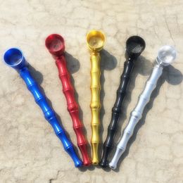 Latest Colorful Aluminium Alloy Pipes Filter Screen Bowl Portable Bamboo Joint Handle Removable Herb Tobacco Cigarette Holder Smoking Handpipes DHL