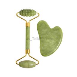 Face Massager 2 pieces of jade massagers for body use Guasha scraper beauty facial roller set natural food stone massage weight loss and skincare elevator 240322