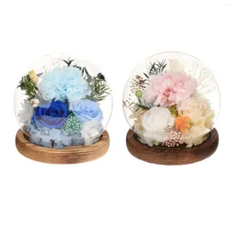 Decorative Flowers Preserved Gift Unique Mothers Day Gifts Light Up Carnation In Glass Dome For Women Mom Grandma