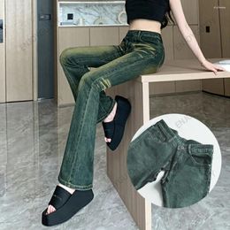 Women's Jeans Horseshoe Trousers Ms Invisible Open Crotch Outdoor Sex Retro Micro Flared Elastic High Waist Slim Fit Mopping The Pants