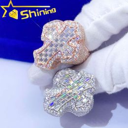 Designer Hot Selling Ready to Ship Sterling Silver S925 Fine Jewellery Cross Design Hip Hop Iced Out VVS Moissanite Diamond Men Ring