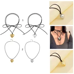 Pendant Necklaces Chunky-Heart Choker Necklace Big Heart Tie-up Adjustable Chain For Women Teen Girls Y2K Jewelry Dropship