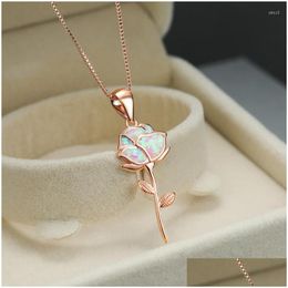 Pendant Necklaces Classic Female White Opal Necklace Cute Rose Gold Color Chain Trendy Bridal Flower For Women Drop Delivery Jewelry P Dhmk7