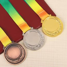 Party Favor 2 Inches Gold Silver Bronze Award Medal With Neck Ribbon Winner Round For Kids School Sports Meeting