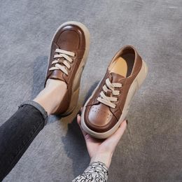 Dress Shoes 2024 Spring Cowhide Casual Single Women's Rubber Soft Sole Lace Up Genuine Leather Pregnant