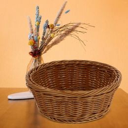 Dinnerware Sets Round Rattan Basket Simple Storage Hamper Fruit Woven Organizing Holding Pp Decor