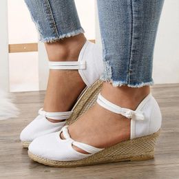 Sandals Womens Buckle Platform Wedge Fashion Versatile Braided Breathable Sandal Walking Heels Shoes For Women