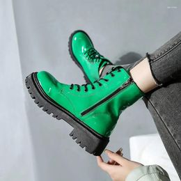Boots Female Shoes On Sale 2024 High Quality Winter Pu Leather Solid Zipper Women's Lace Up Round Head Platform Versatile