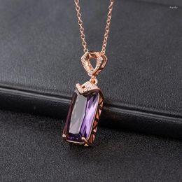 Cluster Rings 18k Yellow Gold Natural Amethyst Pendant Necklace For Women Love Clavicle Chain Valentine's Day Fine Jewelry Gift