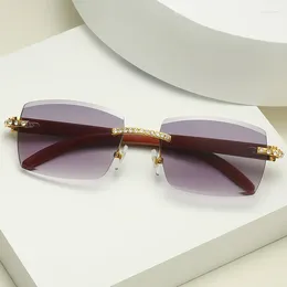 Sunglasses Square Rimless Metal Frame Men's Fashion Band Diamond Women's Eyegalsses Frameless UV400 Eyewear The Gift