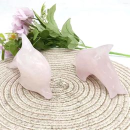 Decorative Figurines Natural Crystal Dolphin Carving Crafts Rose Quartz Statue Figurine Spiritual Healing Semi Precious For Ramadan