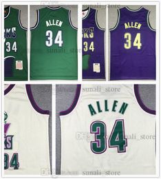 Vintage Cream Mesh Ray Allen 34 Basketball Jerseys Oscar Robertson 1 Stitched Men Green Purple Fast Send