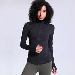 2024 lululemenI Women's Yoga Long Sleeves Solid Colour Nude Sports Shaping Waist Tight Loose Jogging Sportswear Running Jacket Women Slim Fiess Coat kig886