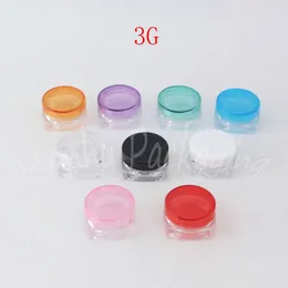 Storage Bottles 3G Empty Small Square Sample 3CC Plastic Color Lid Transparent Bottle Cosmetic Container Makeup Sub-bottling