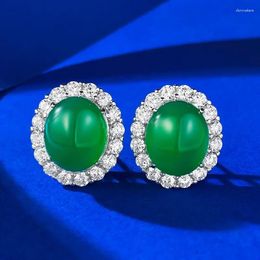 Stud Earrings SpringLady Vintage 925 Sterling Silver Oval 10 12MM Green Jade Gemstone Fine Drop For Women Wedding Party Jewellery