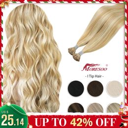 Extensions Moresoo I tip Hair Extensions Human Hair Keratin Fusion Brazilian Hair Extension Tips Straight Machine Made Remy Balayage Hair