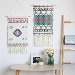 Tapestries Macrame Wall Hanging Tapestry Cotton Linen Tassel Handmade Woven Bohemian Geometric Canvas Cloth Home Living Room Boho Decor