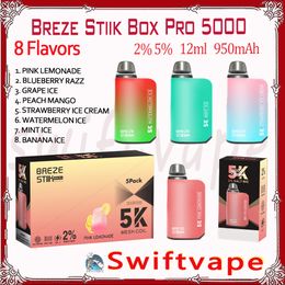 Retail Breze Stiik Box Pro 5000 Puff Disposable E Cigarette 950mAh Rechargeable Battery 8 Flavours 12ml 2% 5% 5k Puffs Vapes Pen