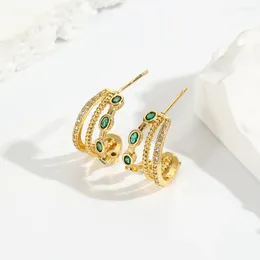 Stud Earrings Charm Copper Green Zircon Round Circle Cute Hoop For Women Girls Party Wedding Jewellery