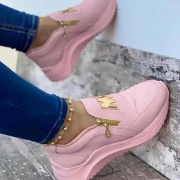 Casual Shoes Women Sport Thick Bottom Solid Colour Ladies Vulcanised Sneakers Wedge Walking Slip On Zipper