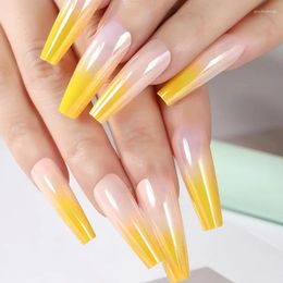 False Nails Light Luxury Fresh European And American Wearing Nail Yellow Gradient Aurora Metal Texture Beauty Patch