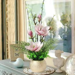 Vases Modern Magnolia Flower Artificial Home Furnishing Decoration Flowerpot Livingroom Desktop Arrangement Ornament Art