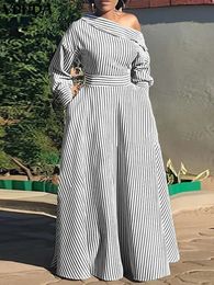 Plus Size 5XL VONDA 2024 Elegant Striped Maxi Dress Bohemian Women Sundress Casual Loose Off Shoulder Long Sleeve Party Vestidos 240320