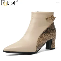 Stivali Eokkar 2024 Donne Caviglia Punta a punta Tacco Quadrato Inverno Pu Pelle Elegante Arriva Scarpe Da Donna Grande Formato 34-43