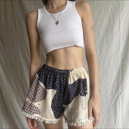 Women's Shorts 2024 Women Lace Trim Fashion Printed Elastic High Waist Loose Female Y2K Streetwear Casual Summer Bottoms