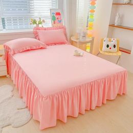 Bed Skirt Pink Anti Slip Princess Style Solid Colour Korean Version Cover Sheet Protection