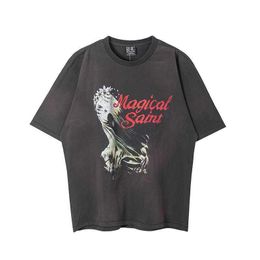 Summer Saint American High Street Hip Hop Water Washed Oversize Casual Mens and Womens Short Sleeved T-shirts