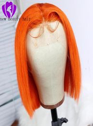 Bob Synthetic Lace Front Wigs Pre Plucked Orange Straight Short Bob lace front Wigs For African Black Women7416974