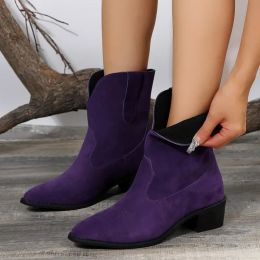 Boots Shoes for Women 2023 Winter New Pointed Toe Purple Women's Boots Autumn Casual Ladies Western Boots Botas Altas Plataforma Mujer