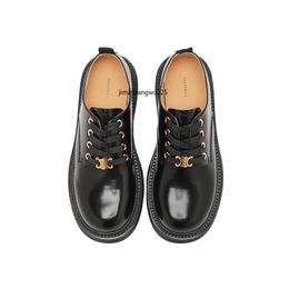 Top quality British style small leather shoes for women thick soles with new lace-up black women's shoes