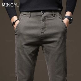2023 Autumn Winter High Quality Pants Men Elastic Waist Slim Thick Coffee Twill Brand Cargo Trousers Male Plus Size 2838 240319