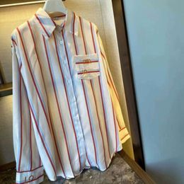 Commuter Women Shirt Designer Shirts Fashion Letter Embroidery Blouse Loose Casual Vertical Stripe Coat Tops Asian Sizes