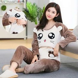 Sleep Lounge Pregnant Womens Feeding Pajama Set Postpartum Womens Winter Care Clothing Set Fashion Cartoon Latex Coat Long Trousers TwinsetL2403