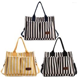 Storage Bags Women Striped Tote Bag Fashion Shoulder Large Capacity Canvas Square Commuting Adjustable Strap Daily Sling