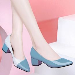 Pumps Zapatos De Mujer Women Cute Sweet Light Weight Comfort Spring & Summer Square Heel Shoes Lady Casual Sky Blue Pumps G9399