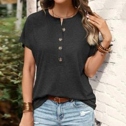 Women's Blouses Women Summer T-shirt Stylish O-neck Buttoned In Loose Fit Pullover Style Solid Colour Streetwear Tee For A