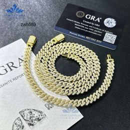 Designer Jewelry Hot Selling S925 VVS Factory Wholesale D-VVS Moissanite Diamond 925 Silver Cuban Link Chain 10mm 12mm 14mm 18mm Hip Hop cuban Necklace Bracelet