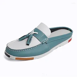 Casual Shoes PU Leather Half For Men 2024 Docksides Boat Slip On Loafers Summer Slippers